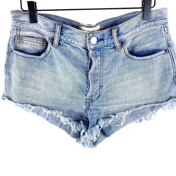 Free People We the Free Distressed High Rise Button Fly Denim Jean Shorts - Picture 4 of 5